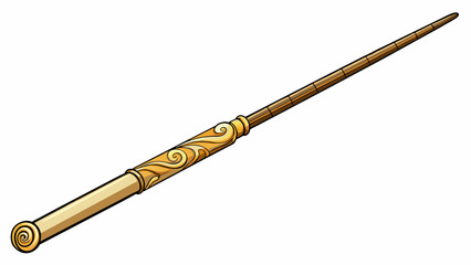 Poster - An ornate handcarved cue crafted from a single piece of ivory. The stick is decorated with intricate patterns of swirls and has a smooth glossy. Cartoon Vector.