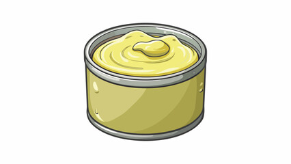 Aufkleber - An opaque pale yellow liquid housed in a metal can with a slightly thick consistency. It has a distinct smell similar to freshly vegetables and leaves. Cartoon Vector.