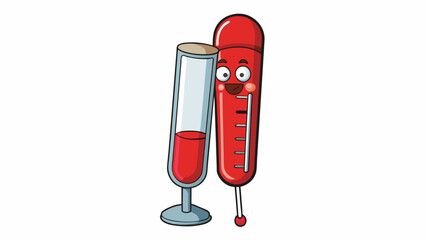 Poster - An outdoor thermometer comprised of a metal frame and a long thin tube with a red liquid inside. The frame is mounted on a wall and the liquid level. Cartoon Vector.