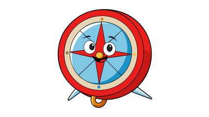 Poster - Compass resembles a miniature clock with a circular face and a stationary needle in the middle. The needle is painted red on one side and white on the. Cartoon Vector.