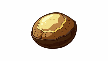 Aufkleber - Each Macadamia nut is covered in a bumpy dark brown shell that is easy to crack open. Inside the nut has a shiny ivory hue and a delicate crunch. . Cartoon Vector.