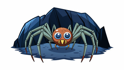 Poster - Deep in the depths of the damp dark cave a unique species of spider could be found. With an incredibly long thin body and massive glowing eyes it. Cartoon Vector.
