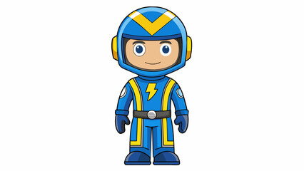 Poster - Dressed in a blue and yellow jumpsuit the toy race car driver looks ready for the track. The suit has a shimmery metallic sheen and is complete with a. Cartoon Vector.