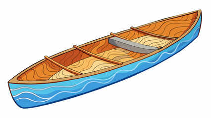 Wall Mural - Floating peacefully on a quiet river the canoes smooth surface was adorned with delicate and intricate patterns. As the captain paddled it glided. Cartoon Vector.