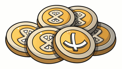 Poster - Faux Metal Coins A collection of small round tokens made to look like metal. Each coin has a different value printed on it and is engraved with unique. Cartoon Vector.