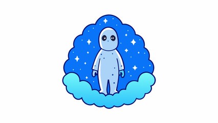 Poster - In a clear starry night a ghostly figure appears in the sky its ethereal glow causing the surrounding clouds to glow with a blue hue.  on white. Cartoon Vector.