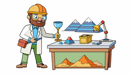 Wall Mural - In a laboratory setting a geologist may use specialized equipment such as a spectrometer to analyze the chemical composition of minerals found in. Cartoon Vector.