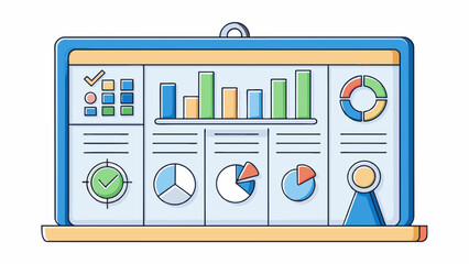 Fototapete - In a corporate setting a Scorecard is a visual presentation of different metrics and key performance indicators displayed on a large whiteboard or. Cartoon Vector.