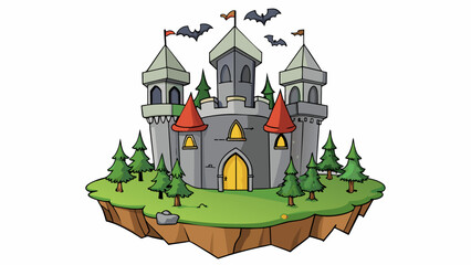 Poster - In the depths of the forest a dilapidated castle loomed its crumbling walls a testament to the vampire who ruled over it. Bats hung upside down from. Cartoon Vector.