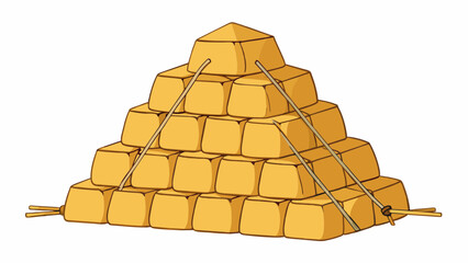 Poster - In farming a pyramidshaped stack of hay or straw bales is often used for storage or decoration. These pyramids can vary in size and are typically held. Cartoon Vector.