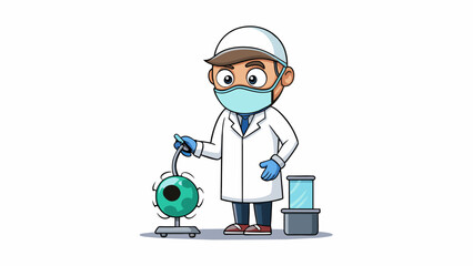 Poster - In the cleanroom the nanotechnologist dons a white coat gloves and a facemask before working with their latest experiment a tiny carbon nanotube that. Cartoon Vector.