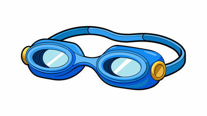 Poster - In the second illustration we see a vibrant blue pair of swim goggles. The lenses are slightly curved providing a wider field of vision. The frame is. Cartoon Vector.