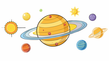 Poster - In the second illustration the sun is depicted as a spherical glowing star with a diameter that is several times larger than all the other objects in. Cartoon Vector.