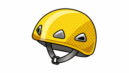 Poster - Made for the most extreme climbs the bright yellow climbing helmet has a reinforced carbon fiber shell and multidirectional impact protection system. Cartoon Vector.