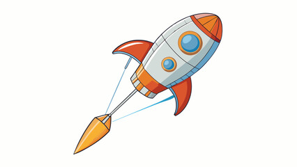 Poster - One key feature of a model rocket is its parachute which is a small folded sheet attached to the top of the rocket. Once the rocket reaches its peak. Cartoon Vector.
