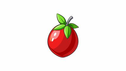 Fototapete - Petite deep red fruit with a slightly pointed tip and green leaves at the top. Its skin is smooth and shiny and it boasts a sweet fragrant aroma. . Cartoon Vector.