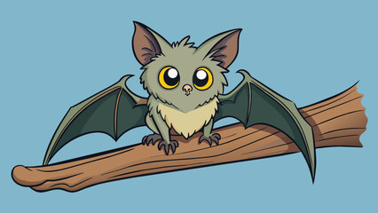 Aufkleber - Perched atop a gnarled tree branch the bat looked down at the world below with its beady black eyes. Its compact body was covered in a thin layer of. Cartoon Vector.