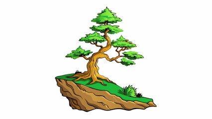 Poster - Perched precariously on the edge of the crag was a lone pine tree its twisted trunk and gnarled branches clinging to the steep slope. Despite the. Cartoon Vector.