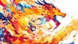 A dynamic painting depicting a fierce dragon exhaling flames from its jaws, surrounded by billowing smoke and a sense of intense heat