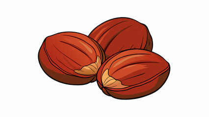 Poster - Smooth round nuts with a deep reddishbrown shell that gives way to a velvety beige kernel inside. Their sweet nutty flavor makes them a delicious. Cartoon Vector.