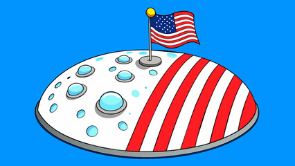 Poster - The American flag fluttered in the breeze planted firmly in the moons surface by the astronauts as a symbol of this momentous achievement. The flag. Cartoon Vector.