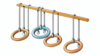 Aufkleber - Suspended in the air by a complex system of pulleys and ropes the gymnastics rings are made of sleek silver metal their smoothness interrupted only by. Cartoon Vector.