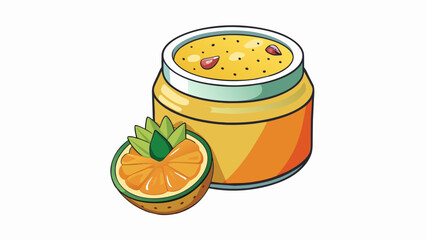 Aufkleber - Tangy Tart Tropical Treat This fruit curd has a creamy texture and a heavenly combination of tropical fruits including pineapple mango and passion. Cartoon Vector.