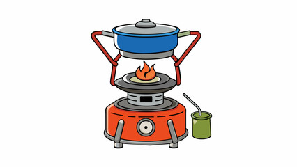 Poster - The backpacking stove is a multifunctional object with a pot stand that can be detached and used as a standalone cooking surface. This makes it. Cartoon Vector.