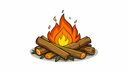 Poster - The campfire smolders its once roaring flames now reduced to glowing embers. The logs have been burned down to charred stumps their blackened surface. Cartoon Vector.