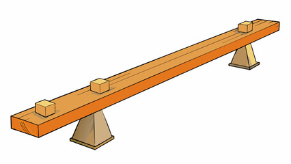 Aufkleber - The balance beam is a narrow plank of wood rough and worn from years of use. It is elevated off the ground by four blocks of varying heights. Cartoon Vector.
