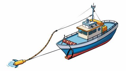 Aufkleber - The boat has reached its desired location and the crew lowers a specialized deep sea fishing line. These are not your ordinary fishing lines they can. Cartoon Vector.