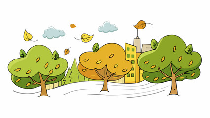 Aufkleber - Strong gusts of wind whipped through the air bending trees and sending leaves flying in every direction. The relentless howling filled the ears and. Cartoon Vector.