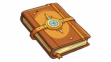 Aufkleber - The ancient leatherbound book before the wizard seemed to glow with a soft mysterious light. Its pages were covered in fading symbols and diagrams. Cartoon Vector.