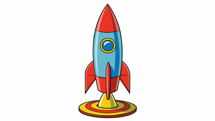 Fototapete - The body of a model rocket is painted in vibrant colors and adorned with eyecatching decals. Its fins are sleek and streamlined allowing for stability. Cartoon Vector.