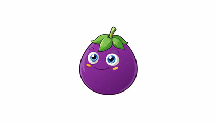 Poster - The g was a small plump fruit with a deep purple skin. It was slightly fuzzy to the touch and emitted a sweet floral scent.  on white background . Cartoon Vector.