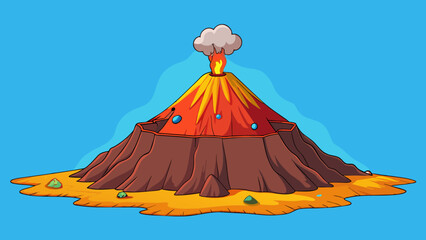 Aufkleber - The island is dominated by a majestic volcano its dark craggy slopes standing tall against the bright blue sky. As you climb to the top the air. Cartoon Vector.
