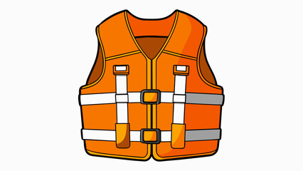 Wall Mural - The life jacket is a bright orange vest with adjustable ss on the front and sides. It also has a large collar to keep the wearers head above water in. Cartoon Vector.