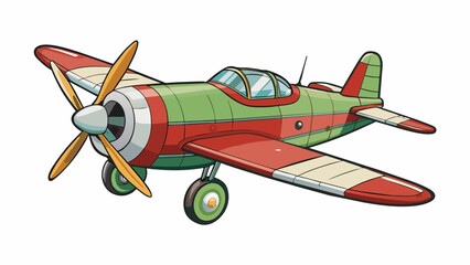 Aufkleber - The model airplane had a lifelike appearance complete with decals and a weathered finish to mimic wear and tear from flying. Its motorized propeller. Cartoon Vector.