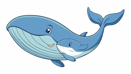 Poster - The mother whale nuzzles her calf lovingly the small body dwarfed by her own immense size. Despite their incredible bulk these creatures move with. Cartoon Vector.