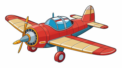 Poster - The miniature airplane was constructed with precision featuring intricate engine details and a glossy paint job. Its wings were foldable allowing for. Cartoon Vector.