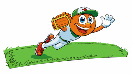 Aufkleber - The outfield is a vast expanse of lush green grass the white lines on the ground marking the boundaries. In the distance a player races towards a. Cartoon Vector.