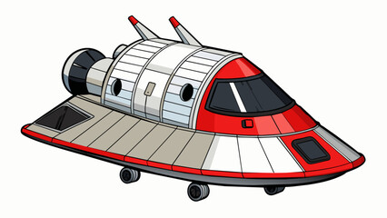 Wall Mural - The spacecraft was a marvel of engineering with a black and white exterior dotted with red accents. Its body was covered in protective thermal tiles. Cartoon Vector.