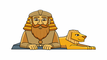 Poster - The Sphinx was a puzzle in itself with the head of a wise bearded man and the body of a mighty lion. Its expression was unyielding and its posture. Cartoon Vector.
