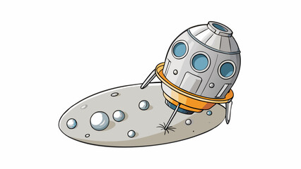 Aufkleber - The spaceship gently descended onto the dusty lunar surface a metal capsule with three protruding legs touching down softly on the moons grey ground.. Cartoon Vector.