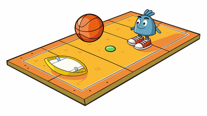 Poster - The smooth surface of the court echoes with the rhythm of sneakers squeaking against it as players chase the ball with determination.  on white. Cartoon Vector.
