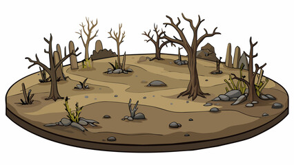 Aufkleber - The sky was a dark murky shade of gray and the wind howled like a pack of wolves. The landscape was barren with trees of their leaves and branches.. Cartoon Vector.