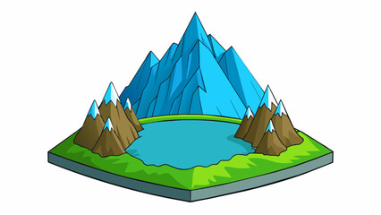 Poster - The steep and jagged sides of the mountain seem to reach up towards the heavens creating a striking contrast to the calm blue waters of the lake at. Cartoon Vector.