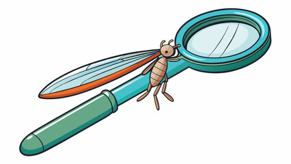 Poster - The third illustration depicts a set of plastic tweezers with pointed tips and a magnifying glass. The tweezers are used for handling fragile bugs or. Cartoon Vector.