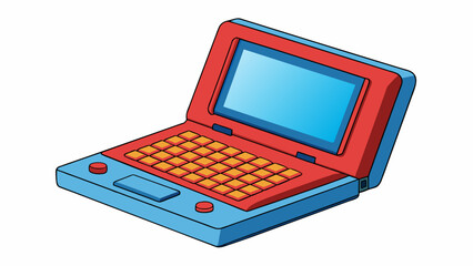 Fototapete - The toy laptop is designed to look like a sleek modern computer. Its screen is high definition and its keyboard is covered in rubber buttons for easy. Cartoon Vector.