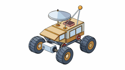Aufkleber - The third Lunar rover is a compact sixwheeled vehicle with a low flattened body and a large communication dish on its back. Its wheels are thin and. Cartoon Vector.